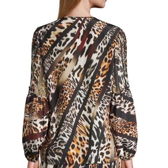 Kobi Halperin Blouse Silk Fallow Mix Leopard Print  Embellish Eye Catching Sz S - Picture 3 of 16